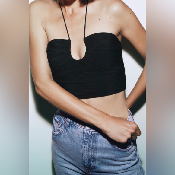 Zara draped black crop top size medium - Picture 3 of 3